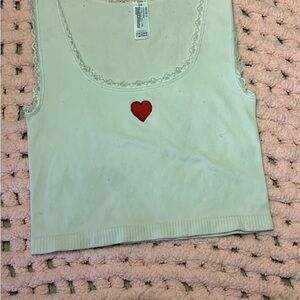 White Tank Top with Red Heart Patch